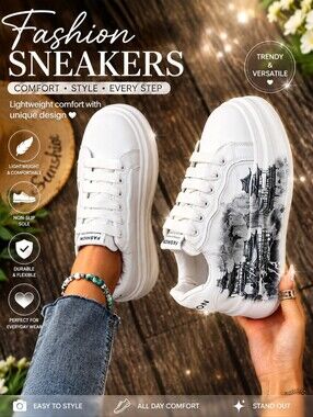 *" WHITE PLATFORM SNEAKERS WITH GRAY GRAPHIC DETAIL**"💲💲💲💲💲💲💲